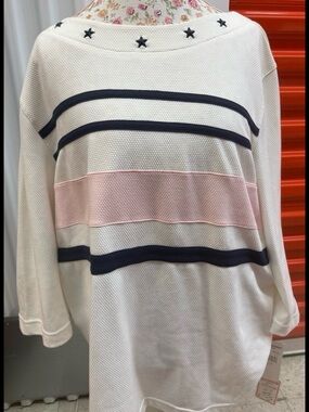 Alfred Dunner Cream Knit Top with Floral Trim